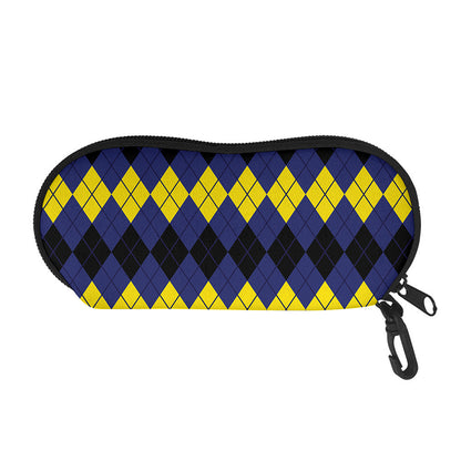 Black Yellow And Blue Argyle Print Glasses Case