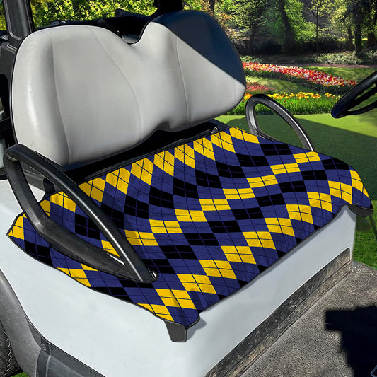 Black Yellow And Blue Argyle Print Golf Cart Seat Cover