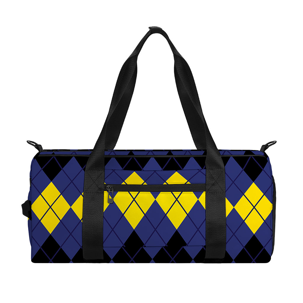 Black Yellow And Blue Argyle Print Gym Bag