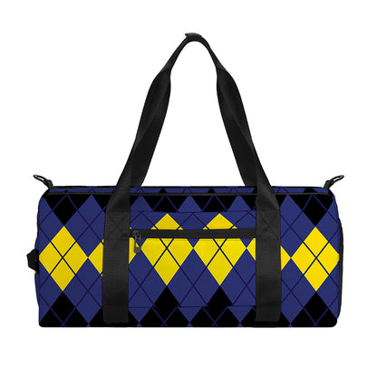 Black Yellow And Blue Argyle Print Gym Bag