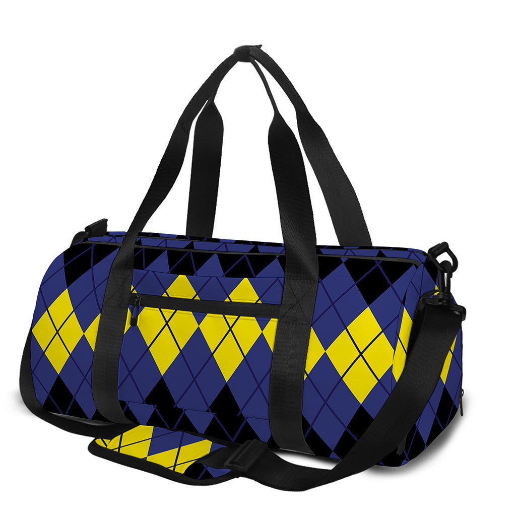 Black Yellow And Blue Argyle Print Gym Bag