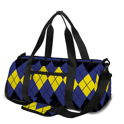 Black Yellow And Blue Argyle Print Gym Bag