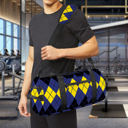 Black Yellow And Blue Argyle Print Gym Bag