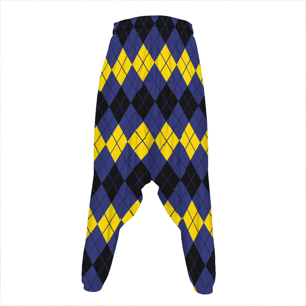 Black Yellow And Blue Argyle Print Hammer Pants