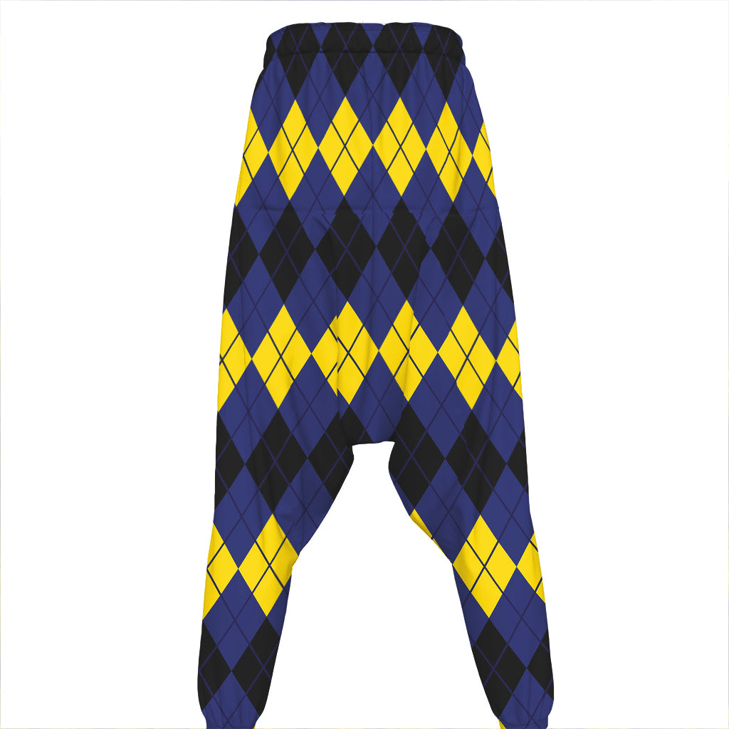 Black Yellow And Blue Argyle Print Hammer Pants