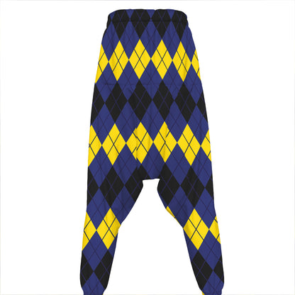 Black Yellow And Blue Argyle Print Hammer Pants