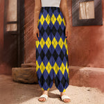 Black Yellow And Blue Argyle Print Harem Pants