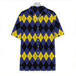 Black Yellow And Blue Argyle Print Hawaiian Shirt