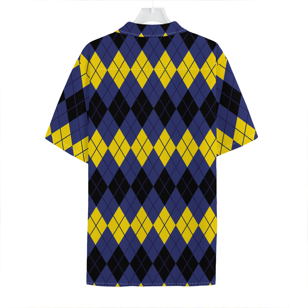 Black Yellow And Blue Argyle Print Hawaiian Shirt