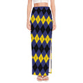 Black Yellow And Blue Argyle Print High Slit Maxi Skirt