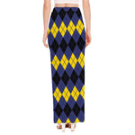 Black Yellow And Blue Argyle Print High Slit Maxi Skirt
