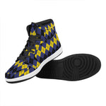 Black Yellow And Blue Argyle Print High Top Leather Sneakers