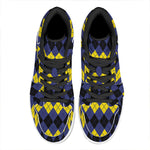 Black Yellow And Blue Argyle Print High Top Leather Sneakers