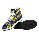 Black Yellow And Blue Argyle Print High Top Leather Sneakers