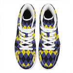 Black Yellow And Blue Argyle Print High Top Leather Sneakers
