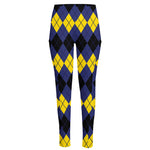 Black Yellow And Blue Argyle Print High-Waisted Pocket Leggings