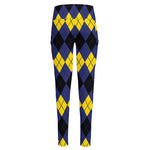 Black Yellow And Blue Argyle Print High-Waisted Pocket Leggings