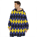 Black Yellow And Blue Argyle Print Hoodie Blanket