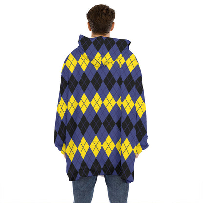 Black Yellow And Blue Argyle Print Hoodie Blanket