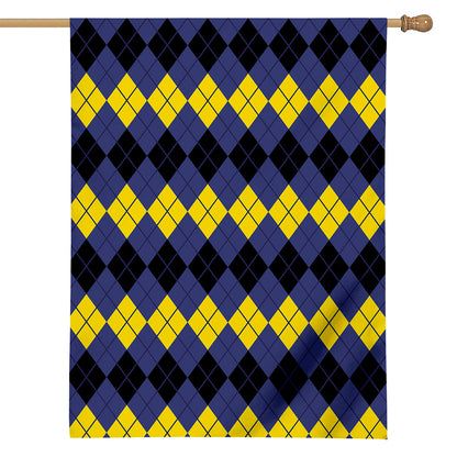 Black Yellow And Blue Argyle Print House Flag