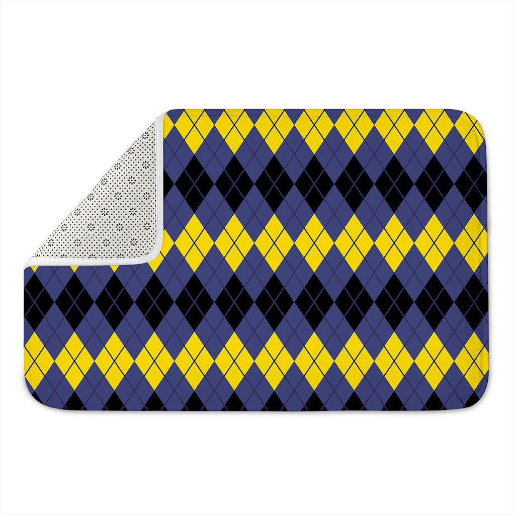 Black Yellow And Blue Argyle Print Indoor Door Mat