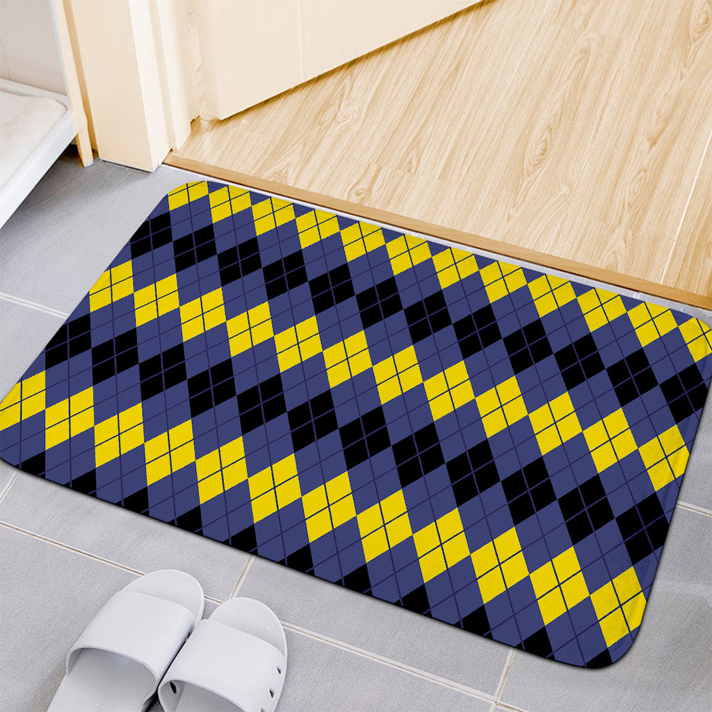 Black Yellow And Blue Argyle Print Indoor Door Mat