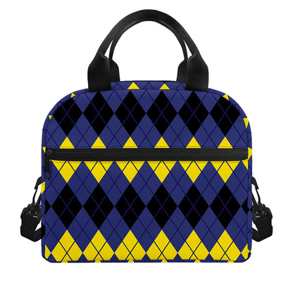 Black Yellow And Blue Argyle Print Insulated Lunch Bag