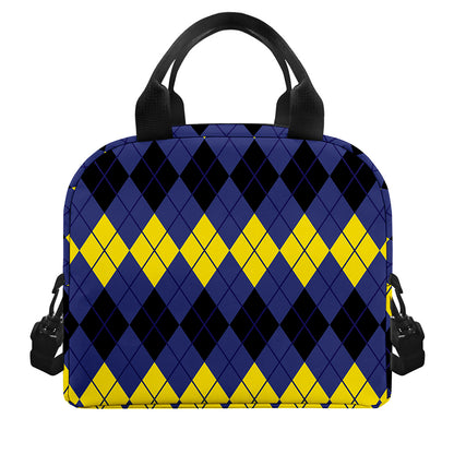 Black Yellow And Blue Argyle Print Insulated Lunch Bag