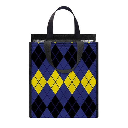 Black Yellow And Blue Argyle Print Insulated Lunch Tote