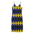 Black Yellow And Blue Argyle Print Jersey Midi Cami Dress