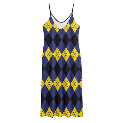 Black Yellow And Blue Argyle Print Jersey Midi Cami Dress