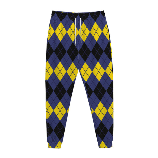 Black Yellow And Blue Argyle Print Jogger Pants