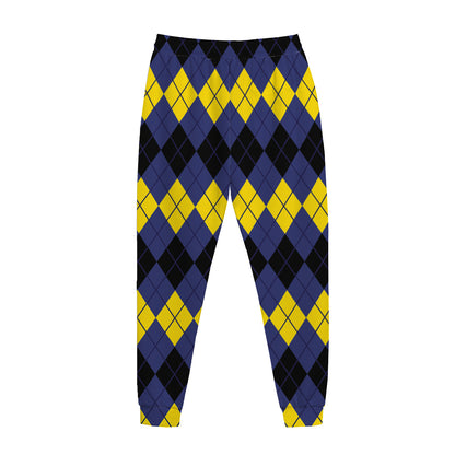 Black Yellow And Blue Argyle Print Jogger Pants