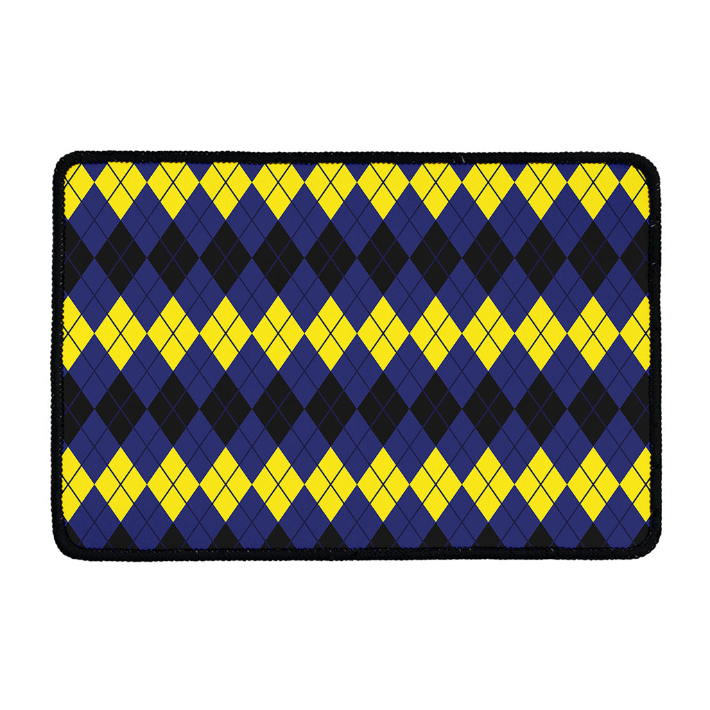 Black Yellow And Blue Argyle Print Kitchen Mat