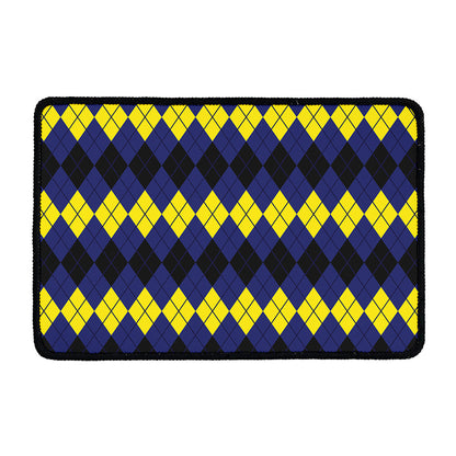 Black Yellow And Blue Argyle Print Kitchen Mat
