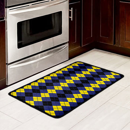 Black Yellow And Blue Argyle Print Kitchen Mat