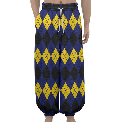 Black Yellow And Blue Argyle Print Lantern Pants