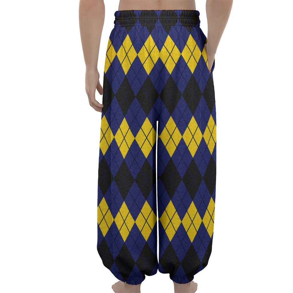 Black Yellow And Blue Argyle Print Lantern Pants
