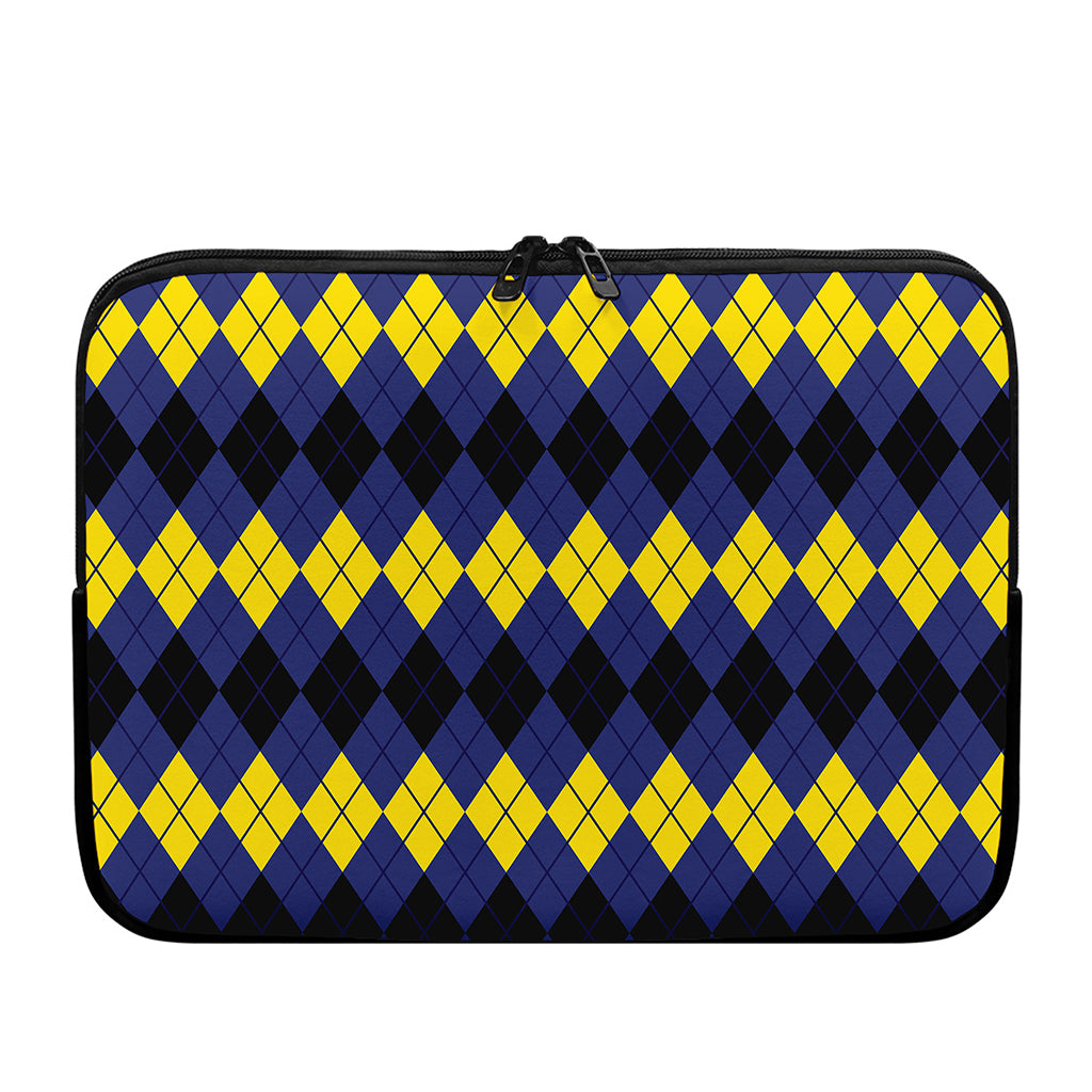 Black Yellow And Blue Argyle Print Laptop Sleeve
