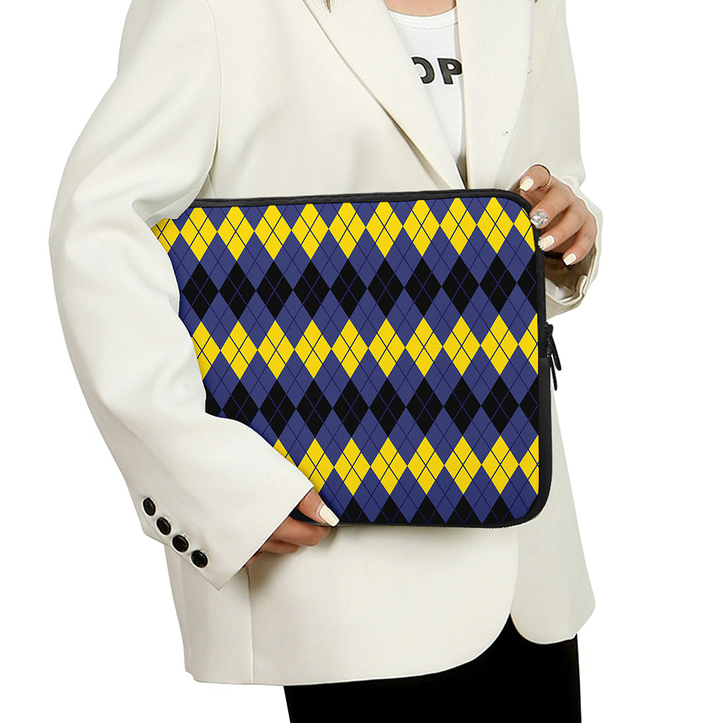 Black Yellow And Blue Argyle Print Laptop Sleeve