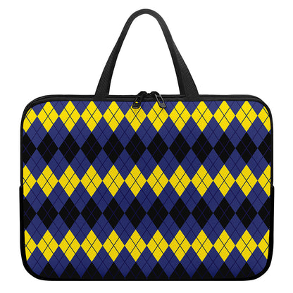 Black Yellow And Blue Argyle Print Laptop Sleeve With Handle