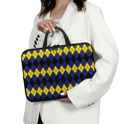 Black Yellow And Blue Argyle Print Laptop Sleeve With Handle