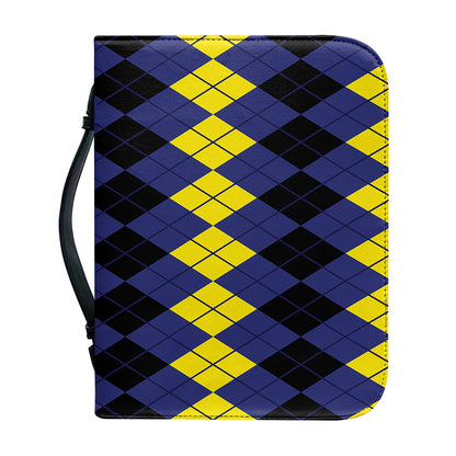 Black Yellow And Blue Argyle Print Leather Bible Cover