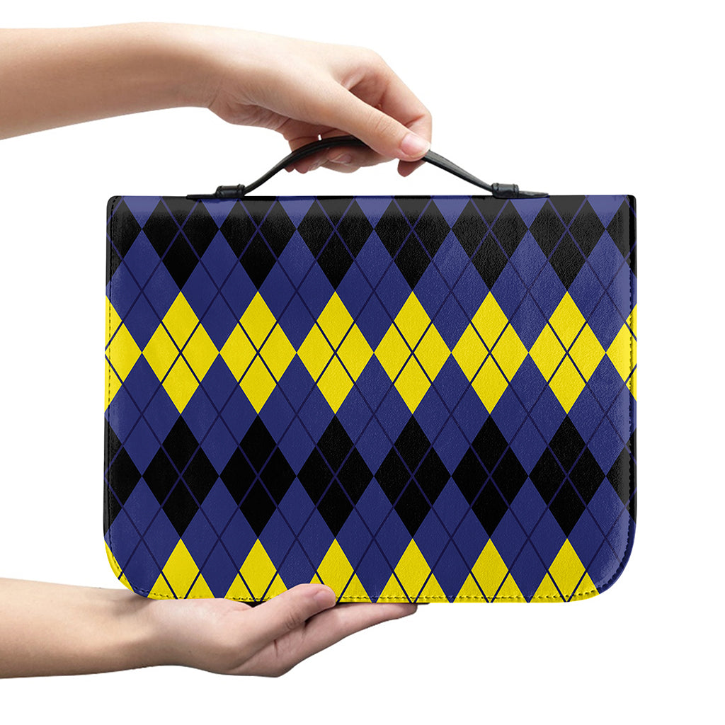 Black Yellow And Blue Argyle Print Leather Bible Cover