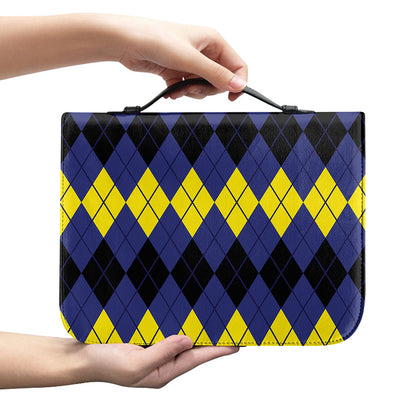 Black Yellow And Blue Argyle Print Leather Bible Cover