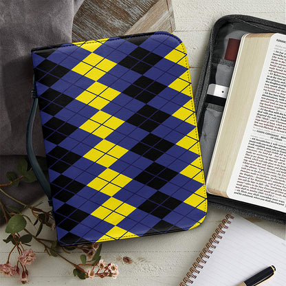 Black Yellow And Blue Argyle Print Leather Bible Cover