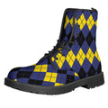 Black Yellow And Blue Argyle Print Lace-Up Boots