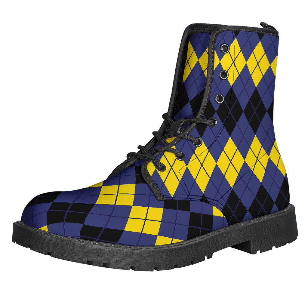 Black Yellow And Blue Argyle Print Backpack