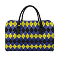 Black Yellow And Blue Argyle Print Leather Duffel Bag