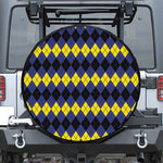Black Yellow And Blue Argyle Print Leather Spare Tire Cover